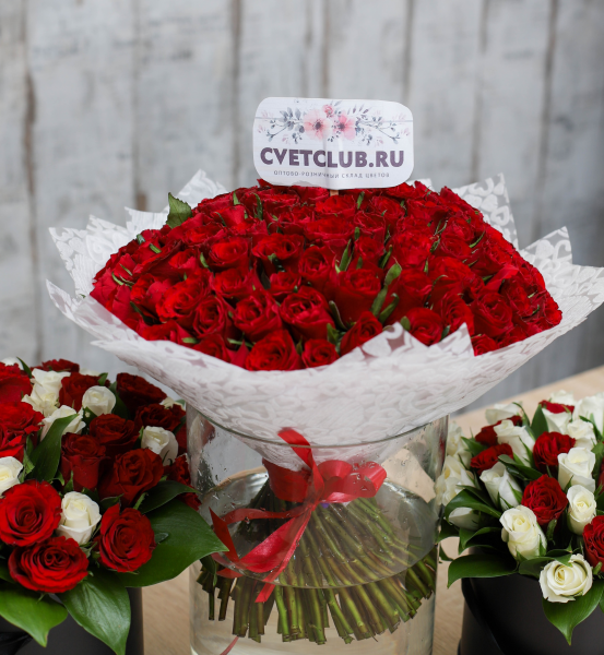 101 роза в белой упаковке Санкт-Петербург фото, цена, продажа, купить